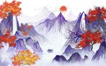 中式山水水墨手绘背景墙