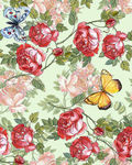 手绘水彩花卉蔷薇蝴蝶服装图案
