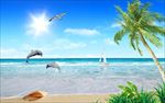 清新简约大海椰树背景墙