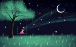 月亮 插画 黑夜 星空 意境