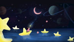 月亮 插画 黑夜 星空 意境