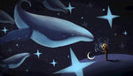 月亮 插画 黑夜 星空 意境