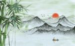 中式清竹子山水风景背景墙