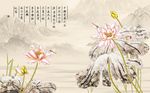 中国风韵味荷花风景背景墙
