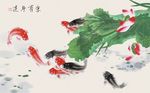 富贵有余牡丹花鲤鱼背景墙