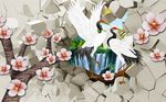 石砖创意梅花白鹤背景墙