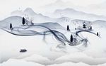现代抽象烟丝水墨山水背景墙