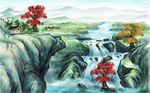 中式山水小溪背景墙