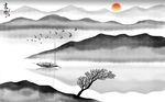 中国风黑白写意山水画背景墙