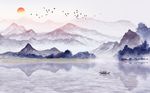 水墨意境山水风景国画背景墙