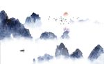 水墨意境山水壁画背景墙