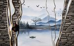 现代创意山水风景画背景墙