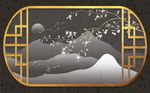中国风山水花卉背景墙