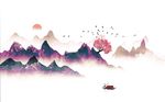 中式抽象意境山水画背景墙