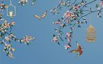 中国风油画鸟语花香背景墙