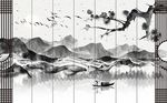 水墨手绘山水梅花背景墙