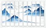 蓝色意境手绘山水风景背景墙