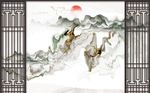 抽象水墨线条烟雾山水背景墙