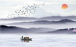 中式水墨飞鸟山水背景墙