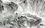 中式国画山水素色背景墙