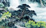 手绘中式山水国画风景背景墙