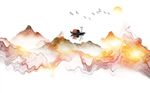 小船意境抽象山水背景墙