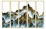 中式飞鸟金色雪山抽象背景墙