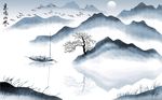 新中式手绘意境山水画背景墙