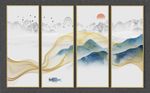 中式水墨意境线条山水飞鸟背景墙