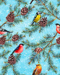 手绘圣诞鸟松子树松果图案印花