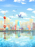 手绘城市剪影