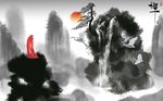 新中式禅意山水风景画背景墙