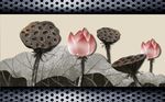中式个性荷花莲藕背景墙