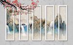 彩色山河瀑布花枝油画背景墙
