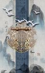 中式手绘山水小鸟装饰画