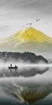 中式抽象蓝色水墨山水装饰画