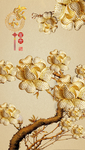 家和立体金色花朵创意玄关屏风背
