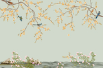 清新花鸟手绘水墨创意中式玄关屏