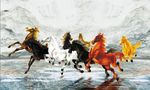 大理石山水八骏图马到成功石纹