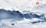 大理石纹理山水飞鸟背景墙