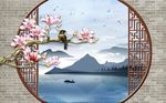 中式山水风景梅花背景墙
