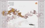 中式金箔意境水墨山水背景墙