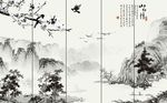 新中式手绘水墨山水风景背景墙