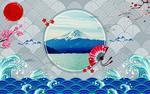 日式富士山玄关屏风背景底纹素材
