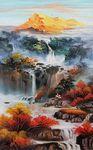 中式唯美水彩山水画装饰画