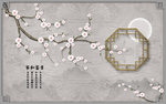 中式创意窗框玄关屏风背景底纹素