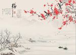 新中式梅花梅花山水喜上眉梢
