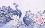 富贵蓝色孔雀中式玄关屏风背景底