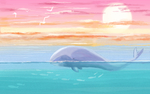 梦幻唯美手绘鲸鱼海景玄关屏风背
