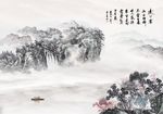 新中式水墨山水山水情客厅背景墙